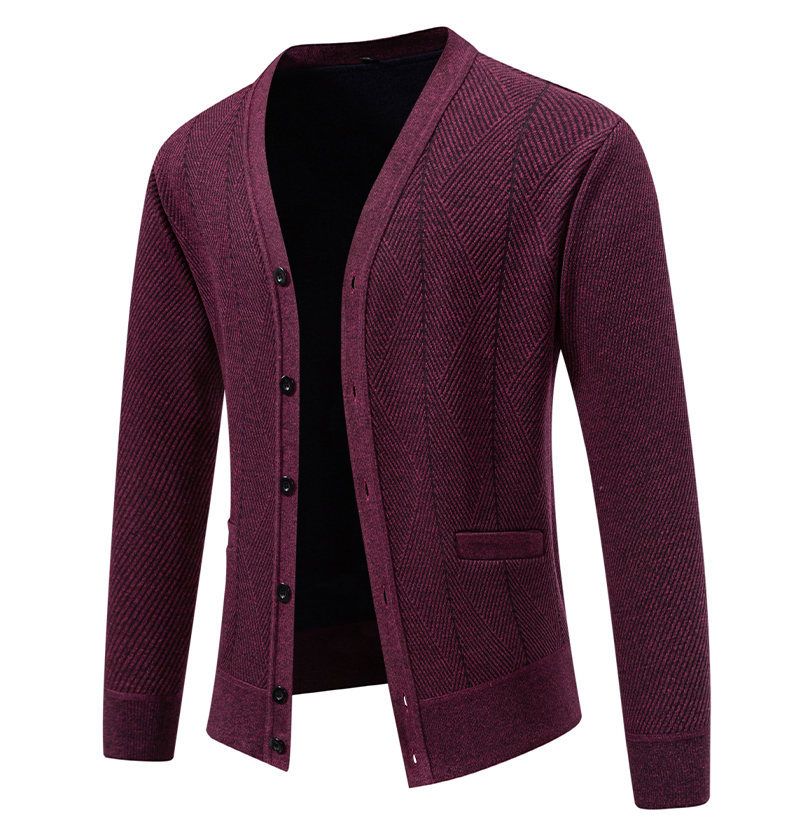 Herrenbekleidung – Fleecegefütterter Strickjackenpullover, warmer Winterpullover mit V-Ausschnitt für lässige und stylische Outfits (erhältlich in 5 klassischen Farben und 4 Größen)_voghion.com