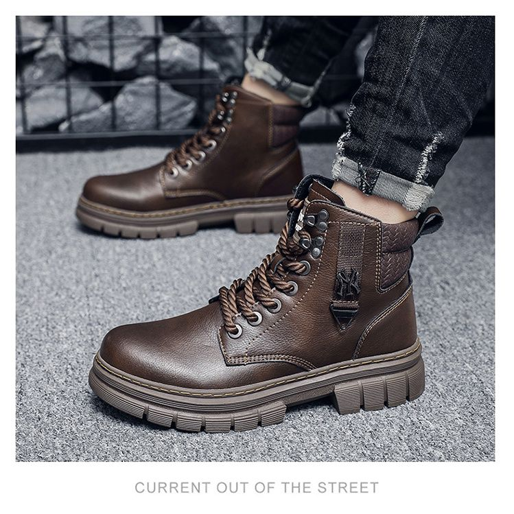 Trendige Herren-Martin-Stiefel aus echtem Leder, neue Herbstfarbe 2023, handgefertigt, schmutzabweisend, große Zehenschuhe,_voghion.com