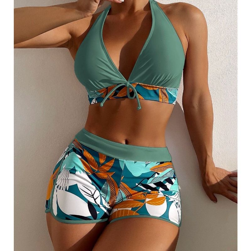 High-End Damen Badeanzug Zweiteiliger Boxer Bikini Pure Desire High-Waist Neckholder Binde Bademode_voghion.com