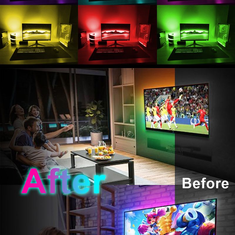 Tira de luces LED RGB con Bluetooth y USB de 5 V, 5050 SMD, 18 LED/m, cambio de color con control remoto, iluminación ambiental para juegos, retroiluminación de TV y decoración del hogar._voghion.com