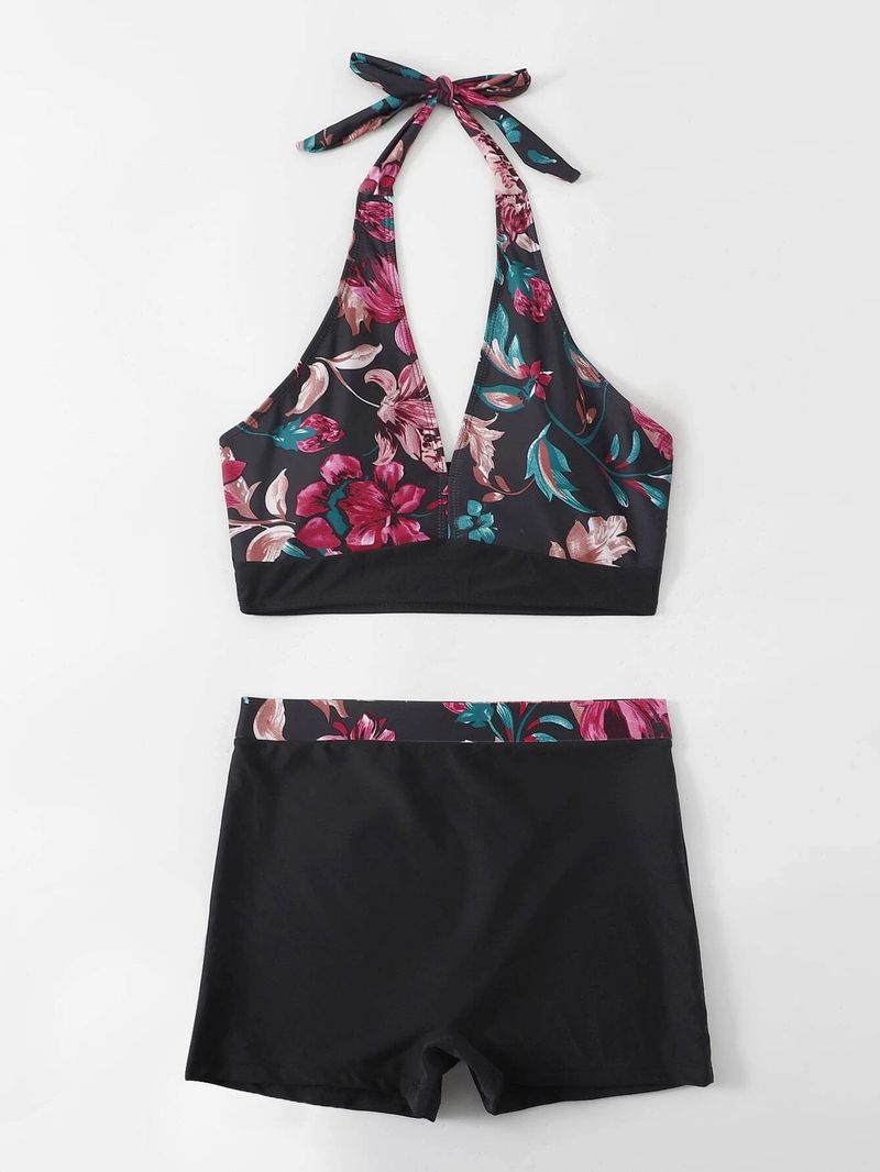 Costume da bagno intero da donna, con stampa digitale, con lacci, scollo all'americana, boxer, bikini sexy_voghion.com