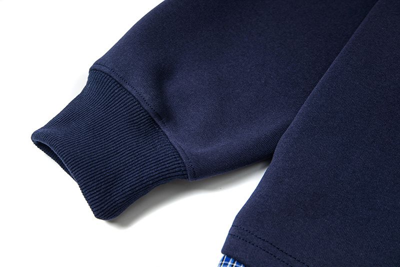 Felpa con cappuccio patchwork a due pezzi con motivo scozzese americano, giacca unisex in stile New College autunnale 2025_voghion.com