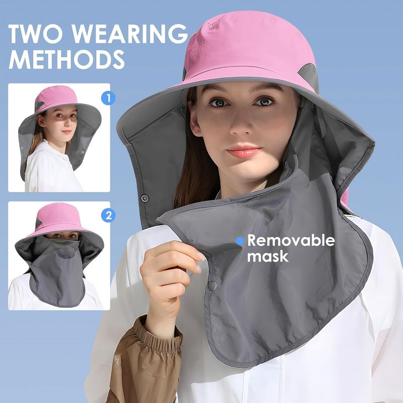 Outdoor Sun Hat Detachable Neck Face Flap UPF 50+UV Protection Visor Fishing Hats With Neck Flap For Men & Women_voghion.com