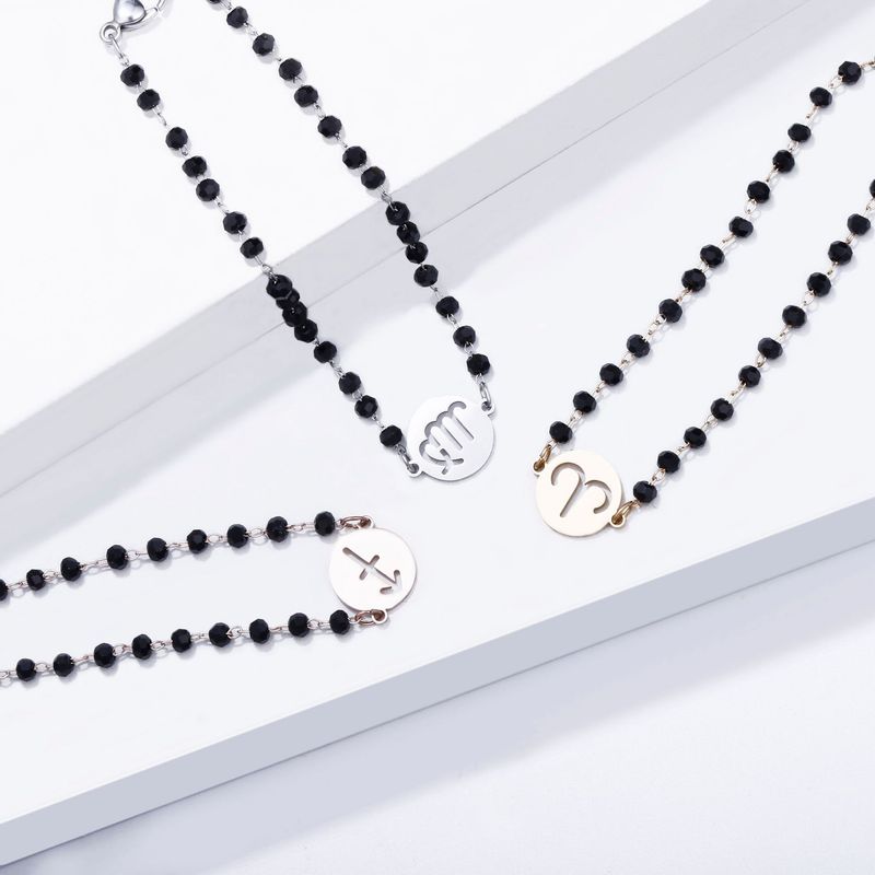 Bracciale in acciaio inossidabile con 12 costellazioni in stile coreano e cristalli neri_voghion.com