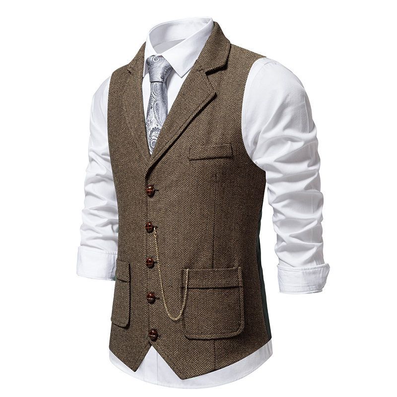 2024 spring/summer herringbone woolen suit, lapel, horse chain, vest, men's vest_voghion.com