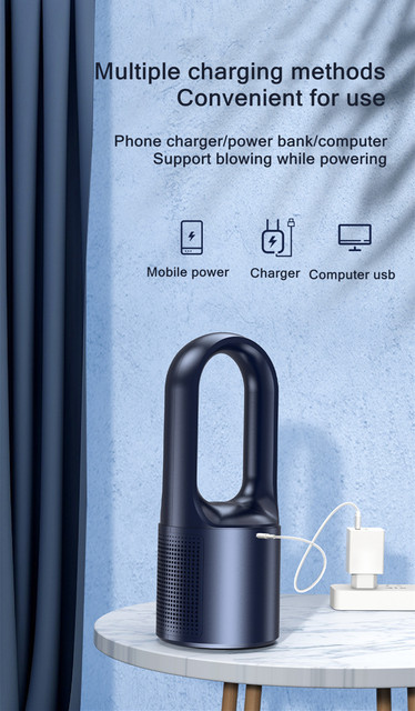 Xiaomi Home Use Electric Bladeless Table Fan Cooler USB Charging Portable Wireless Mini Cooling Fan Ultra Quiet LED Night Light_voghion.com