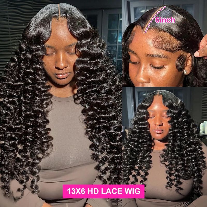 30 40 Zoll lose Wellenperücken Menschliches Haar Schwarze tiefe Welle 13x6 HD Lace Frontal Curly Lace Front Menschliches Haarperücke Brasilianisch für Frauen_voghion.com