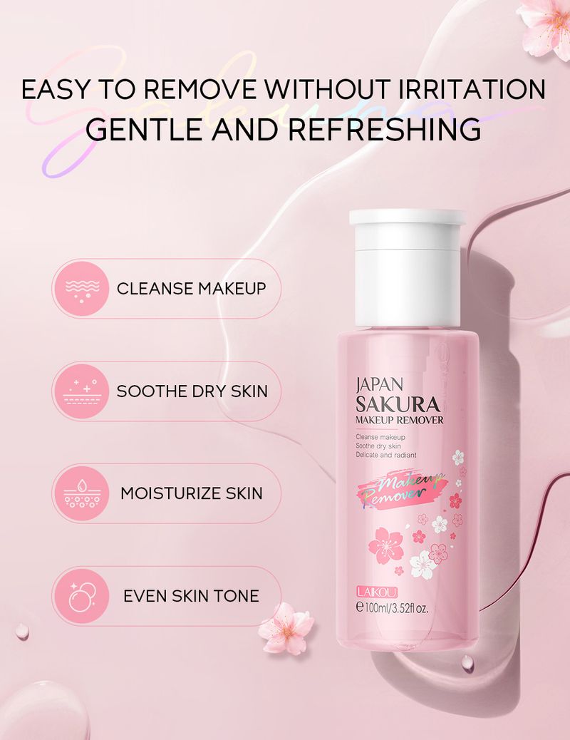 Água de Limpeza Sakura Laikou 100ml, Limpeza de Poros, Removedor de Maquiagem Facial, Cuidados com a Pele_voghion.com