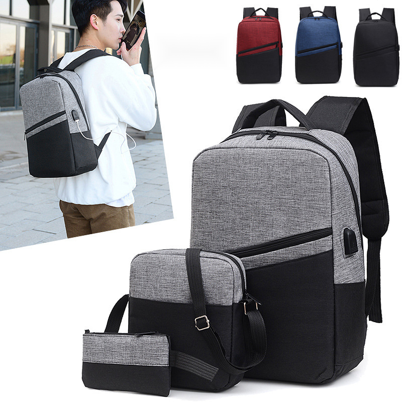 New Fashionable Three Piece Student Backpack, Men's Backpack, Korean Version Leisure Bag, Computer Bag_voghion.com