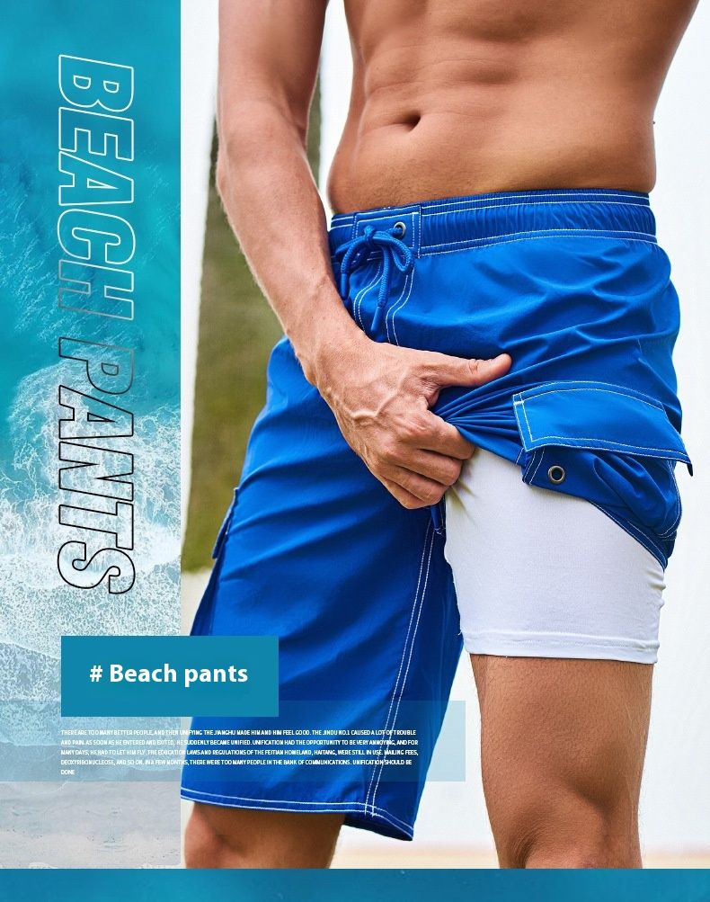 Calça de praia de verão, jogger, sólida, joelho, casual, confortável, shorts ao ar livre, masculino, dupla face, com lateral_voghion.com