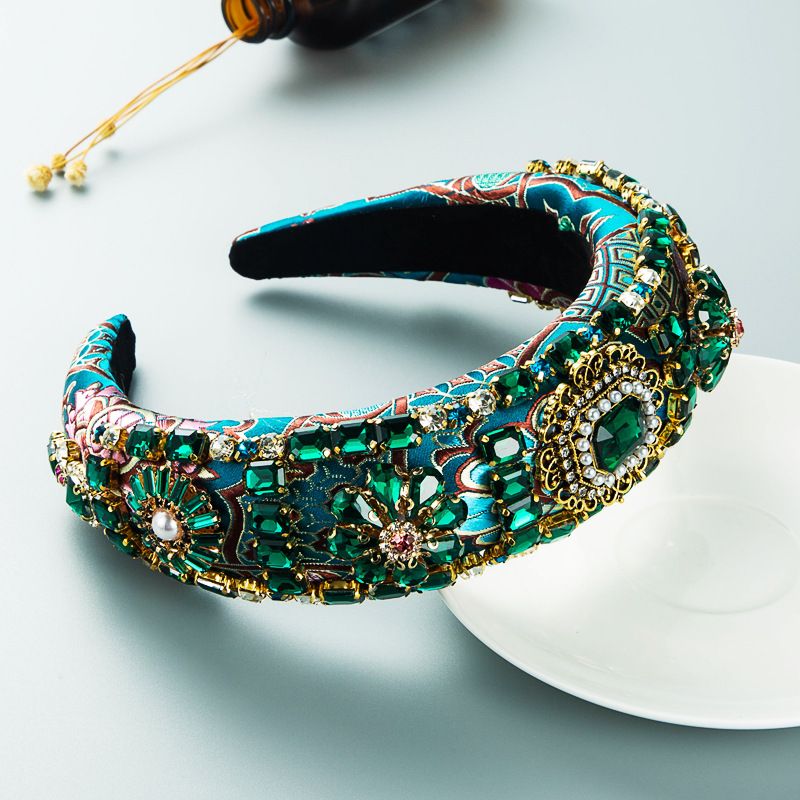 Fasce per capelli con strass completi in stile palazzo barocco Accessori Cerchio per capelli con ricamo in spugna addensata per donna_voghion.com
