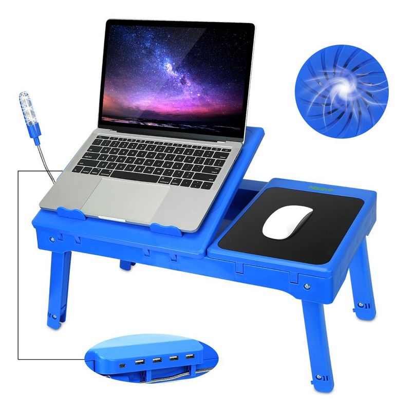 Foldable Laptop Table Bed Notebook Desk With Cooling Fan Mouse Board LED Light 4 XUSB Ports Breakfast Snacking Tray_voghion.com