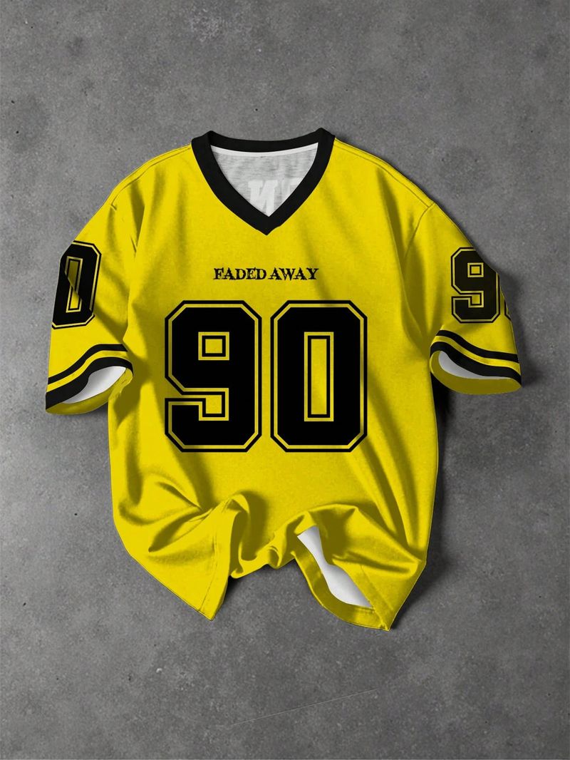 Herrenbekleidung Y2K New Retro Nr. 90 Bedrucktes T-Shirt für Herren, V-Ausschnitt, kurzärmelig, Fußball-Sporthemd, groß, locker, kurzärmelig, Unisex_voghion.com