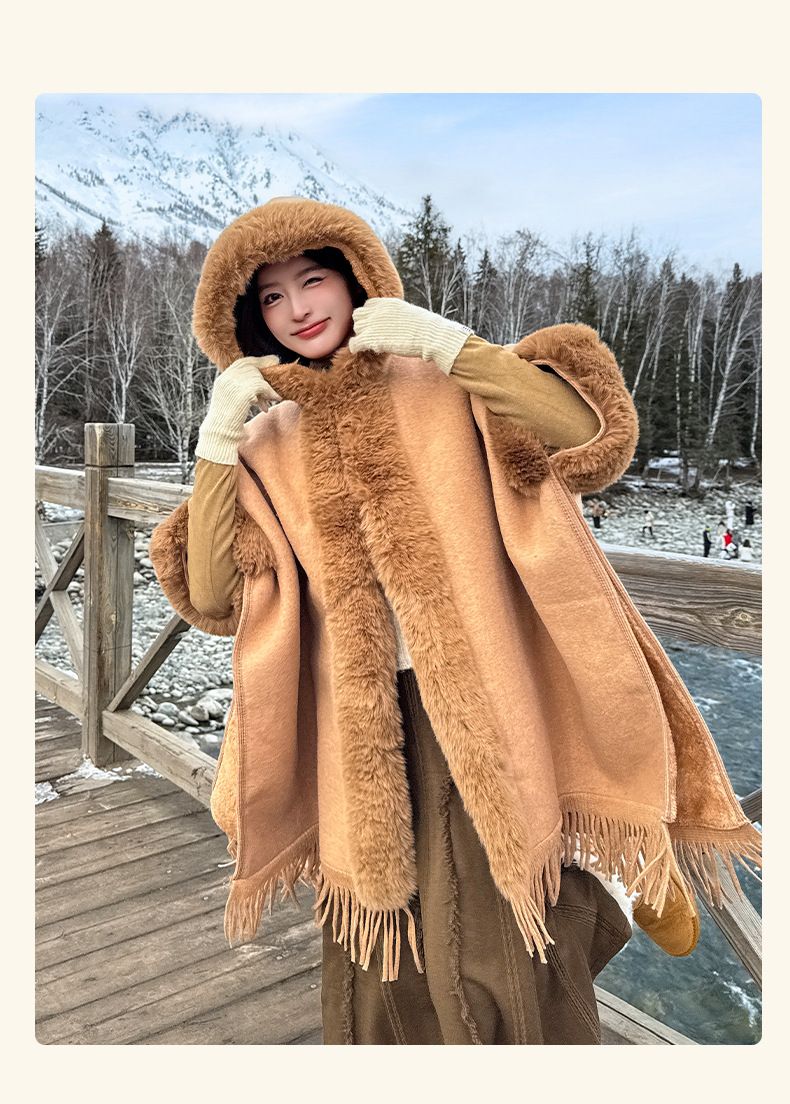 Scialli da donna, scialli, autunno e inverno, nuovi, in tinta unita, spessi e caldi, con collo in pelliccia di velluto, versatili._voghion.com