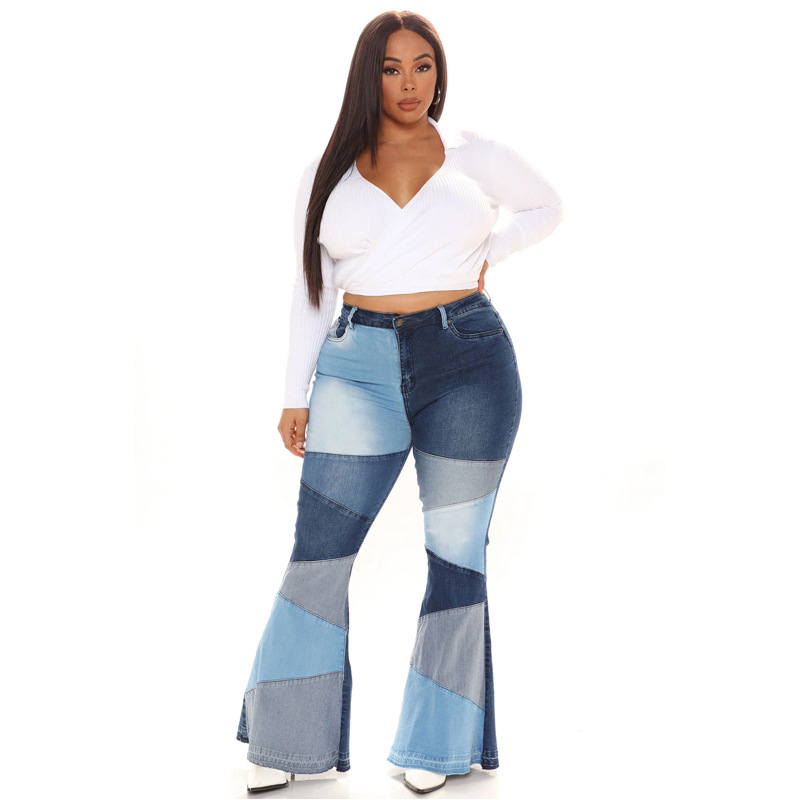 Jeans larges en denim pour femmes avec patchwork à la mode_voghion.com