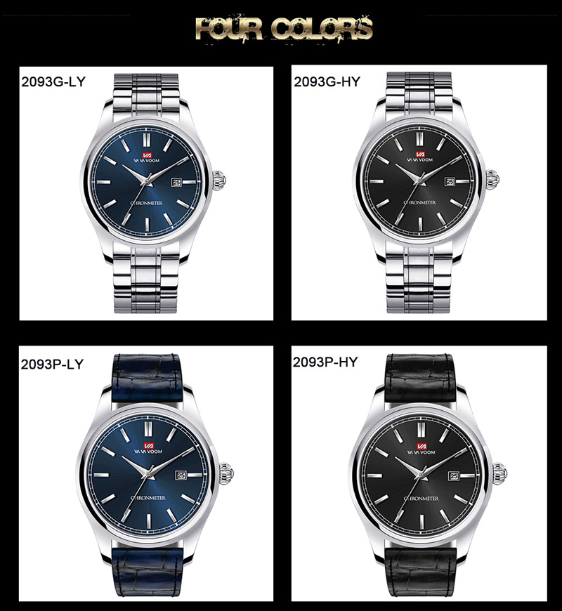 VA VA VOOM Men's Watch Trendy Simple Blue Leather Strap Watch Men's Business Casual Calendar Quartz Watch_voghion.com