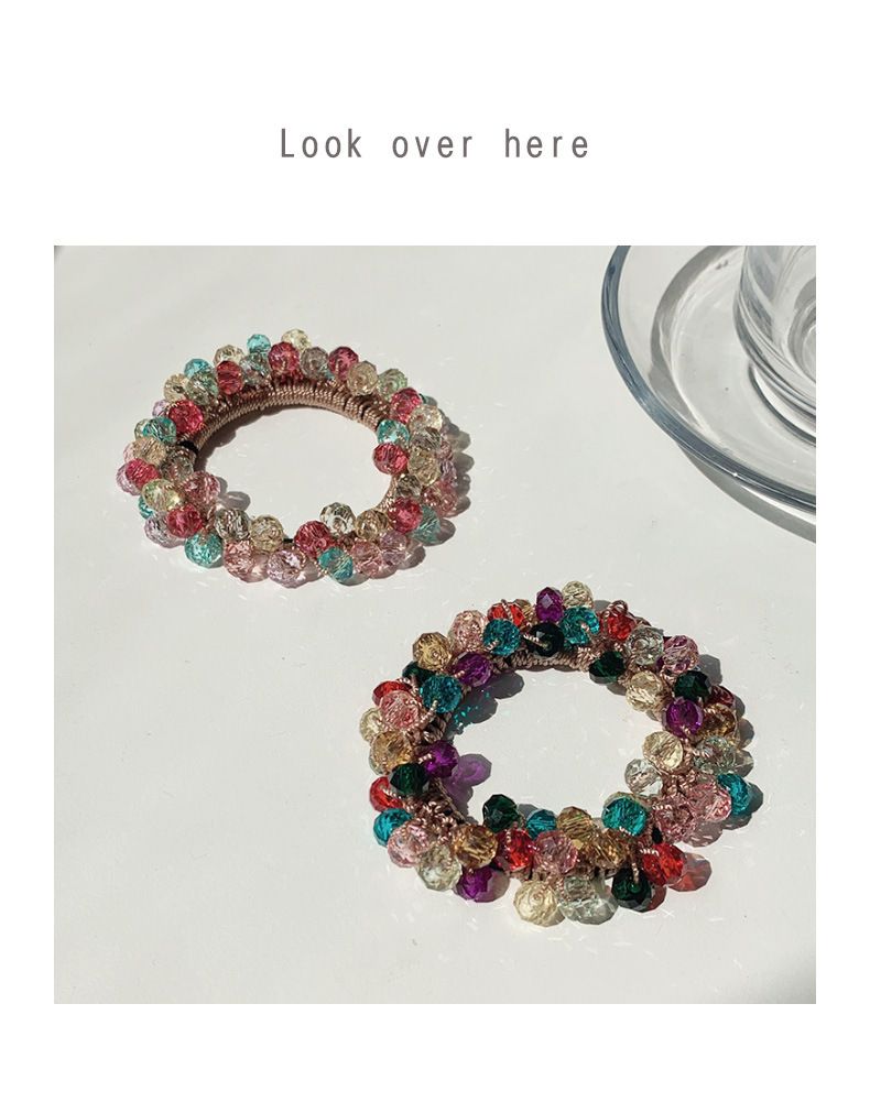 Corea Dongdaemun Fascia per capelli in cristallo colorato Fascia in gomma elastica alta Gioielli per capelli con perline fatti a mano Corda per capelli a doppio scopo_voghion.com