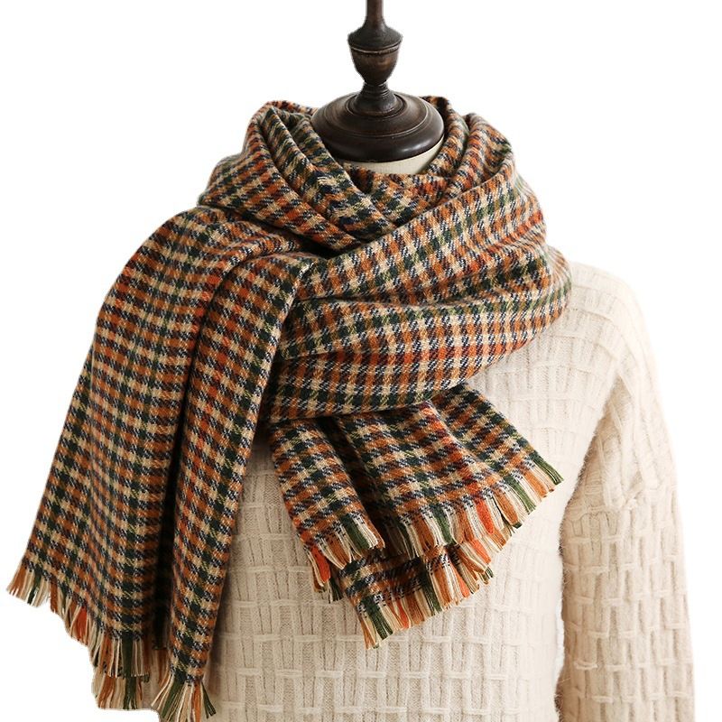Damen Kleiner karierter süßer Kaschmir-Mittellanger Schal, warmer Schal, modisch und vielseitig_voghion.com
