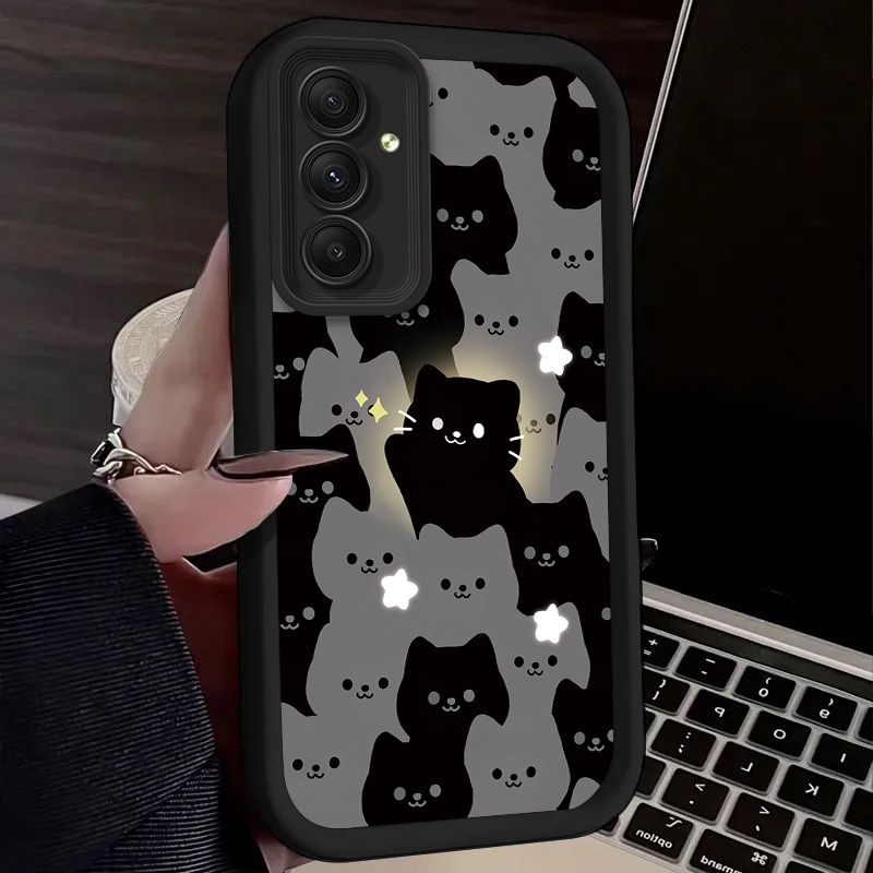 Cute Cartoon Glowing Cat Case for Samsung Galaxy S25 S23 S24 Ultra S22 S21 Plus FE 5G A54 A34 A14 A73 A53 A33 5G Soft Back Funda_voghion.com