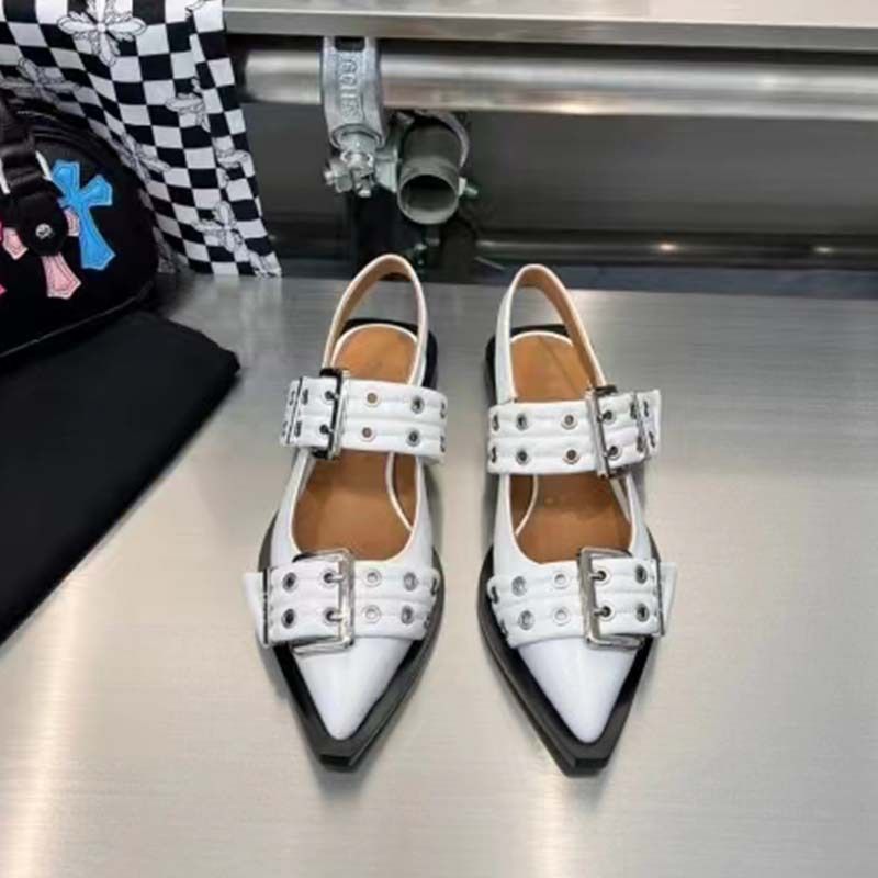 2024 Frühjahr/Sommer Neue Spitz Gürtel Schnalle Muller Echtes Leder Flache Unterseite Mary Jane Zurück Air Sandalen frauen Single_voghion.com