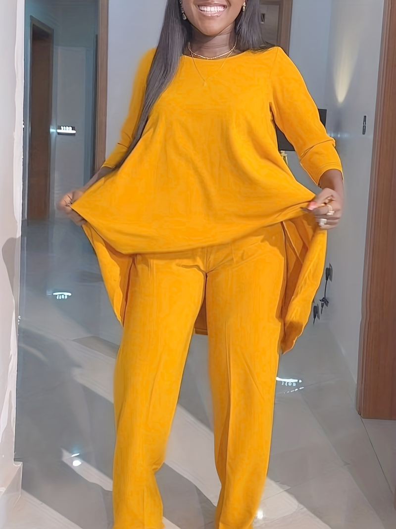 Women's clothes fashion temperament large size long-sleeved two-piece set_voghion.com
