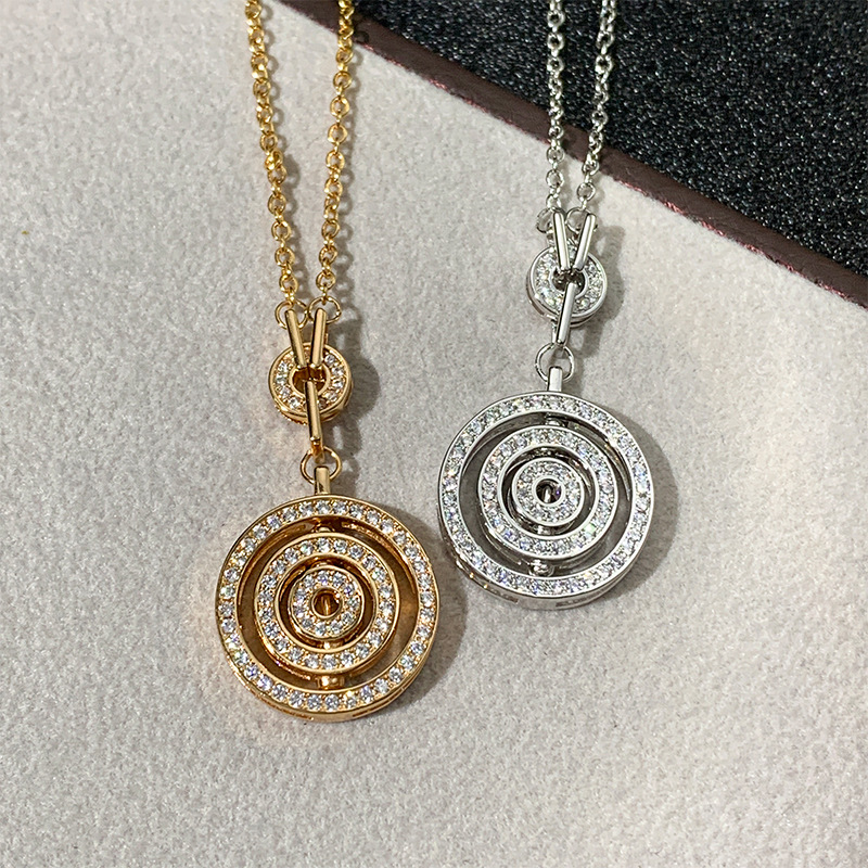 Collana con catena a collare circolare da donna con diamanti, versione alta, in oro con tempo di esecuzione, di lusso, leggera e alla moda_voghion.com