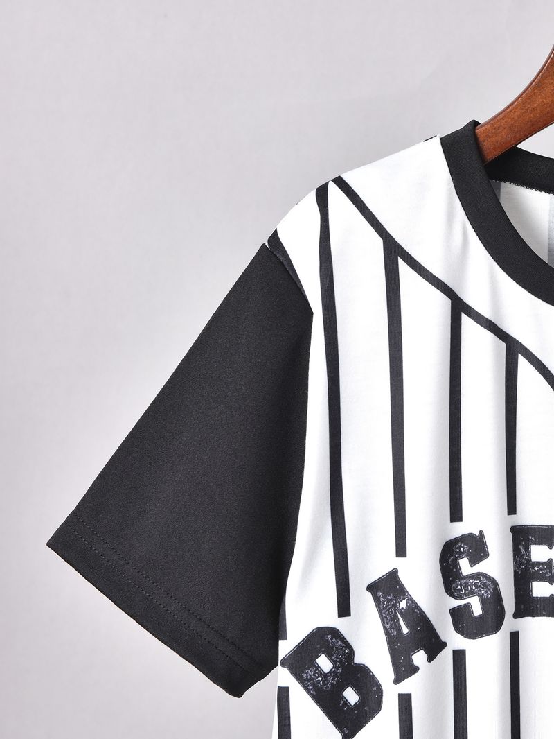 Børnetøj 2024 Forår og sommer Engelsk bogstavstribet print Kortærmet T-shirt og shorts Todelt sæt_voghion.com