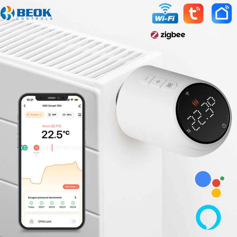 Termostato inteligente Beok Tuya Zigbee para radiador, termostato programable para calefacción con Alexa y Google Home._voghion.com