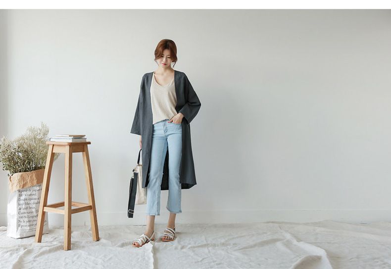 8852025 Printemps Nouveau Lâche Grand Coton Et Cardigan Moyen À Lin Manches Longues Manteau Tendance_voghion.com