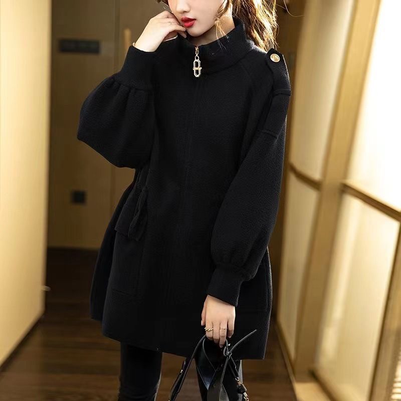 Neuer Wollmantel mit Stehkragen und Taillengürtel, lockere Passform, für Damen in großen Größen, Wintermode 2024_voghion.com