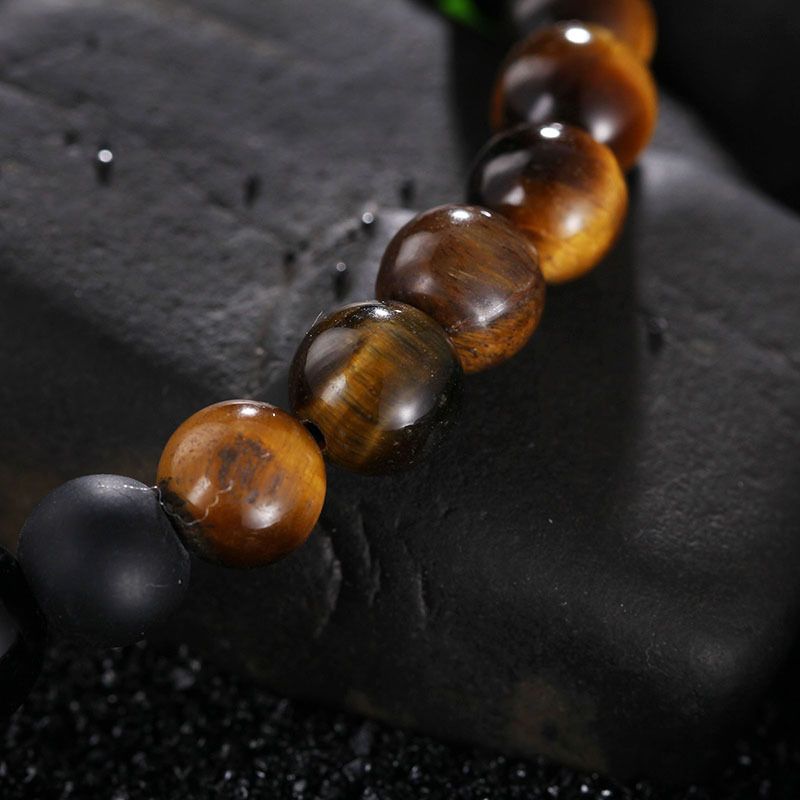 Men's Gothic Titanium Steel Skull Bead Bracelet With Volcanic Stone And Tiger Eye - Stylish And Durable Jewelry For Men_voghion.com