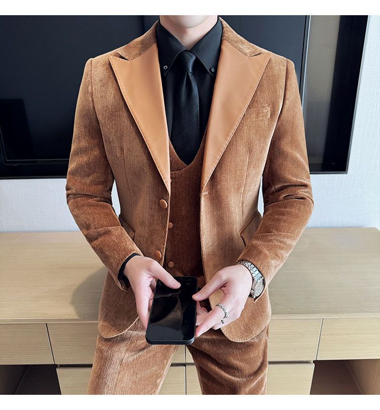 Męska odzież jesień i zima designerskie skórzane garnitury retro wysokiej klasy moda slim fit trzyczęściowe garnitury_voghion.com