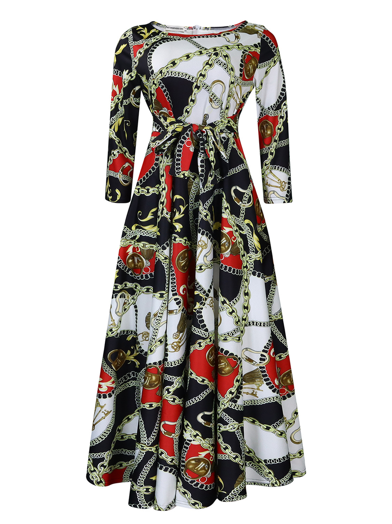 Blusa feminina estampada com cadarço, gola redonda, tamanho grande, estilo africano_voghion.com