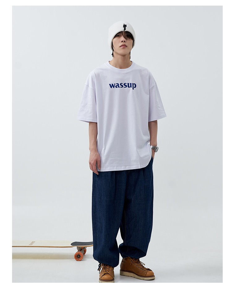 WASSUP HEODS Hip-Hop-Sommer-T-Shirt aus reiner Baumwolle, 280 g schwer, kurzärmelig für Herren_voghion.com