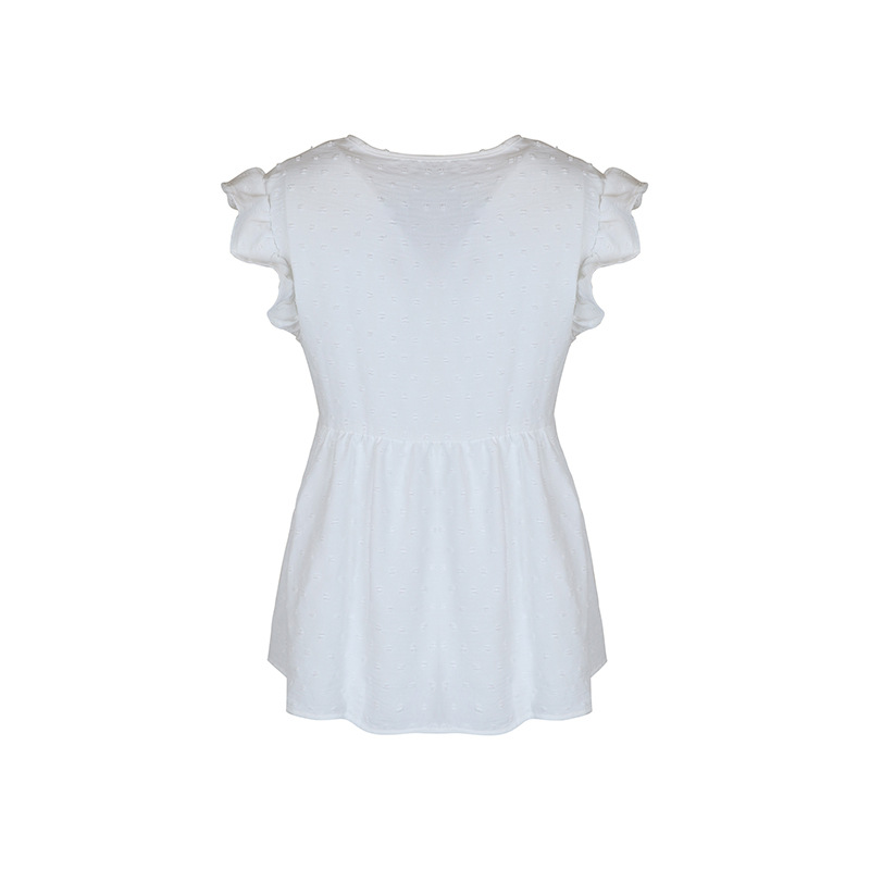 White Sleeveless Design Ruffled Shirt_voghion.com