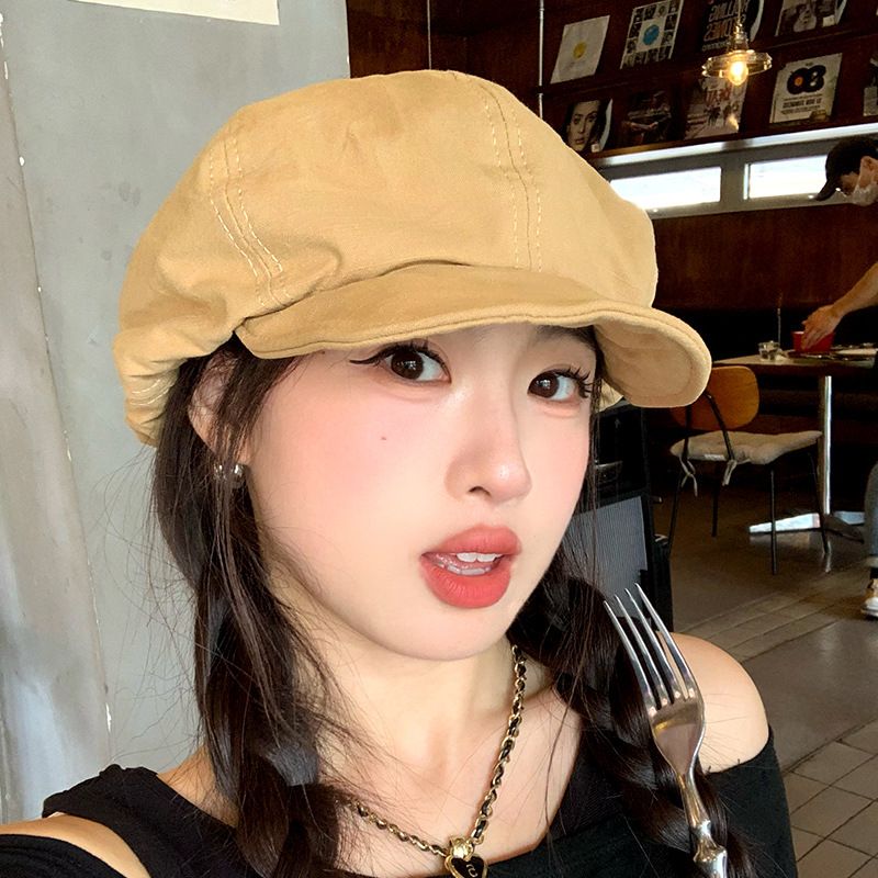 RenMou Beret Children Literary Painter Big Head Circumference Small Face Versatile Cloud Octagonal Hat Female Exclusive Supply_voghion.com