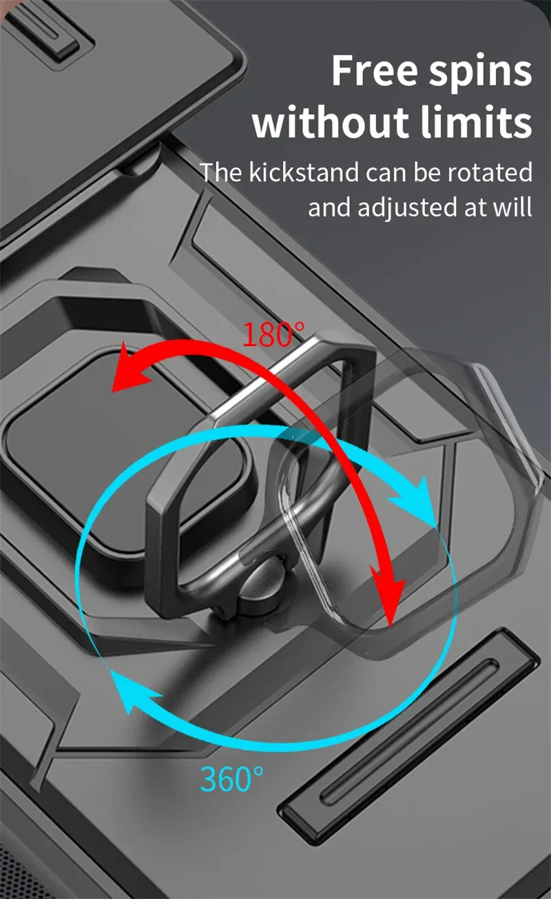 For Xiaomi 14 Ultra 13T POCO X6 X5 M6 F5 Pro C65 Armor Phone Case with Slide Camera Protection Ring Holder Bracket Cover_voghion.com