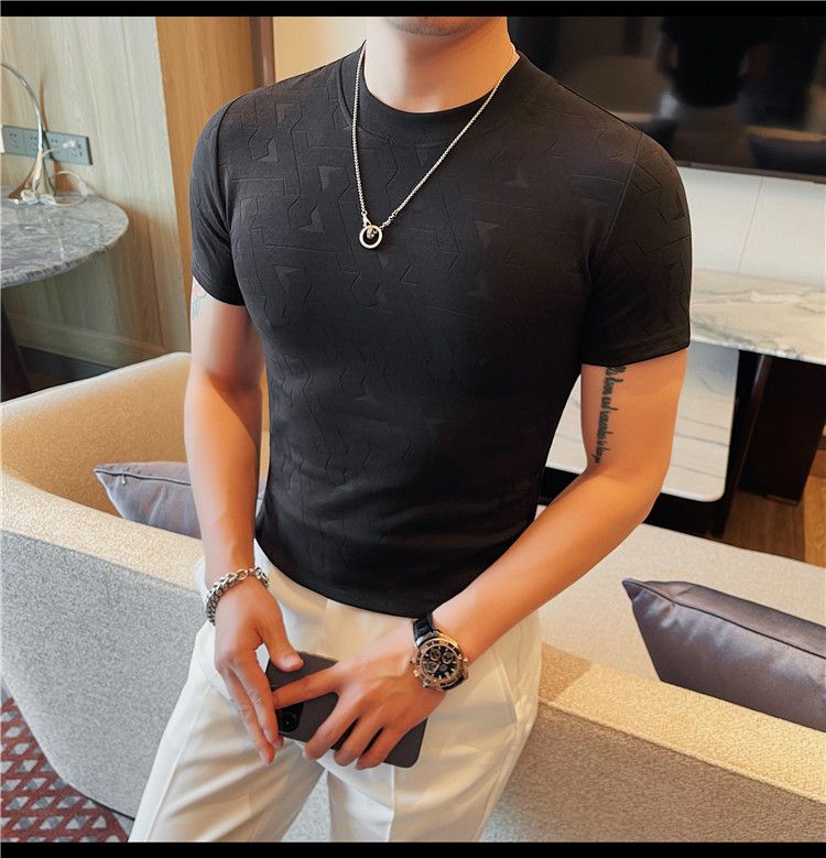Live Supply 2024 Summer Men's Short-sleeved T-shirts, Trendy Men's Half-height Round Neck Casual Half-sleeve Printed T-shirts_voghion.com