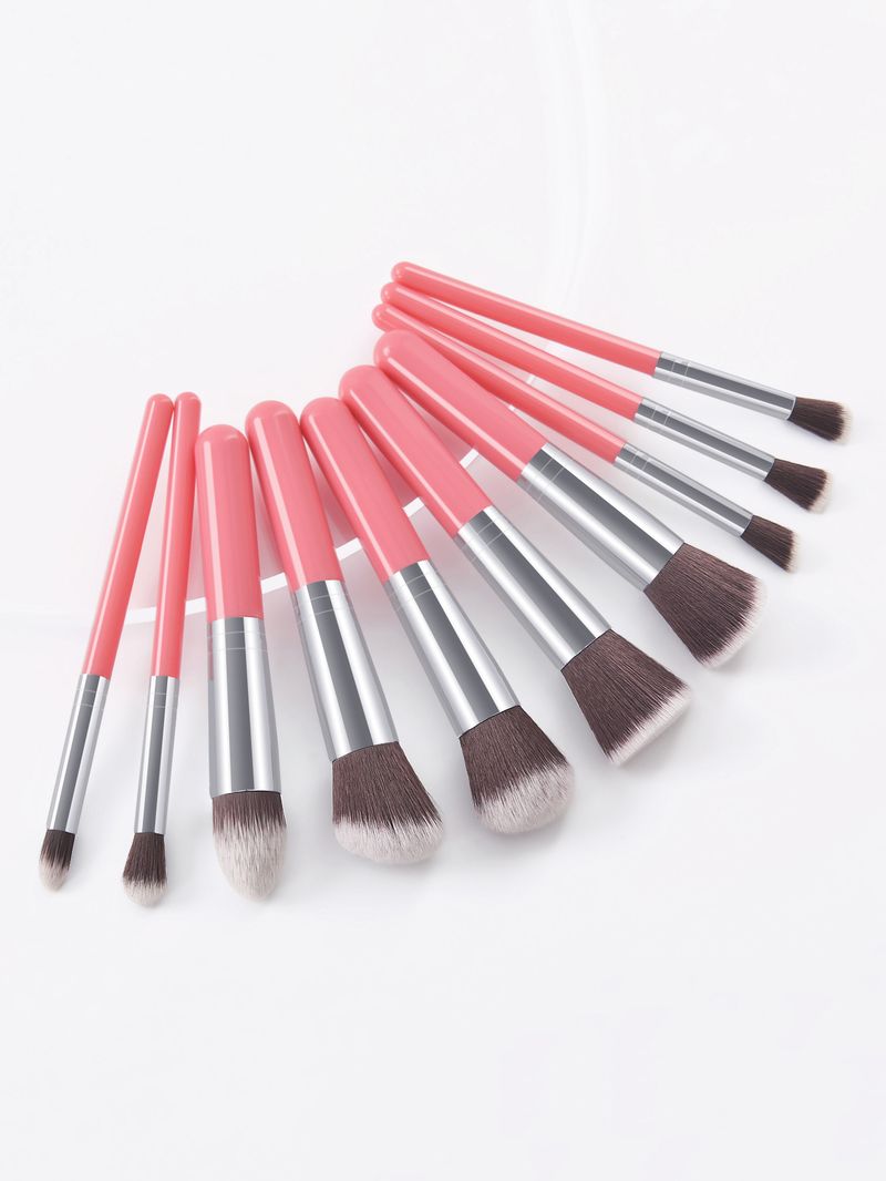 Ensemble de 11 pinceaux de maquillage couleur champagne : 5 grands et 5 petits pinceaux, dont un pinceau à fond de teint épais unique._voghion.com