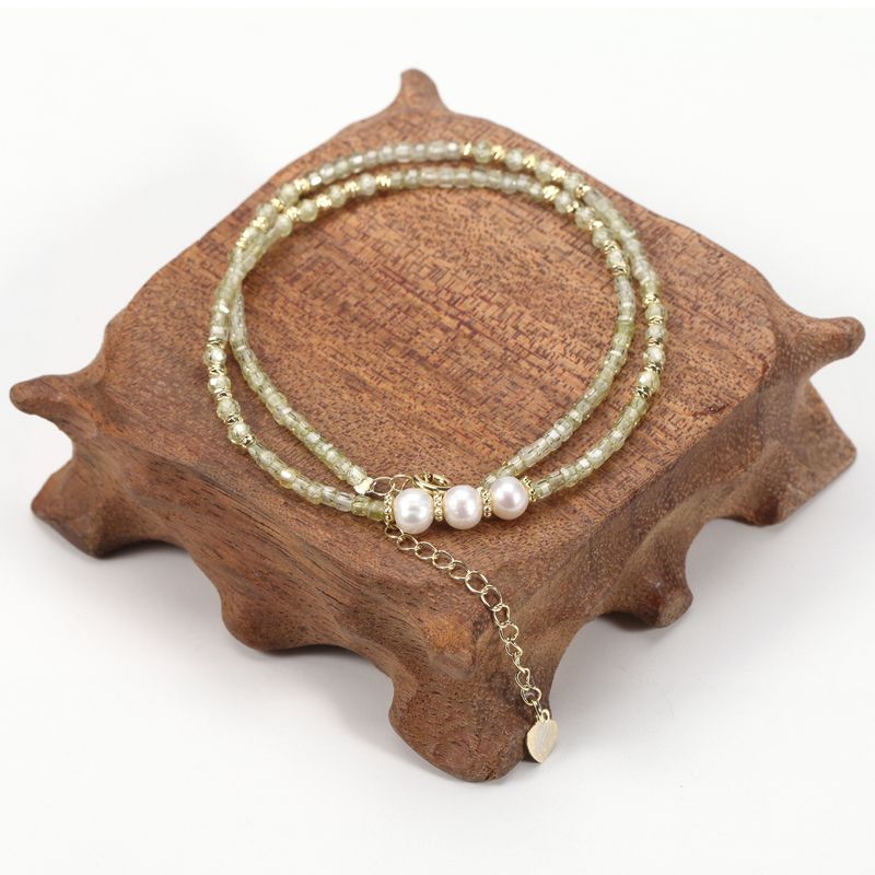 Colar de pérolas de água doce com zircônia cúbica verde-oliva e cristal de zircônia cúbica para mulheres, fresco e natural_voghion.com