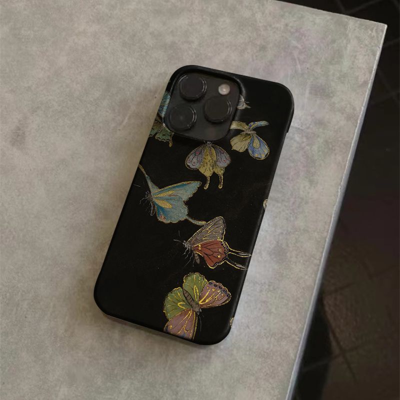 【 Izdržljiva i otporna na padove】 Tvrda maska za iPhone 14, tamni noćni leptir, 15 inča, nova kineska folija za iPhone 13 i 12 inča_voghion.com