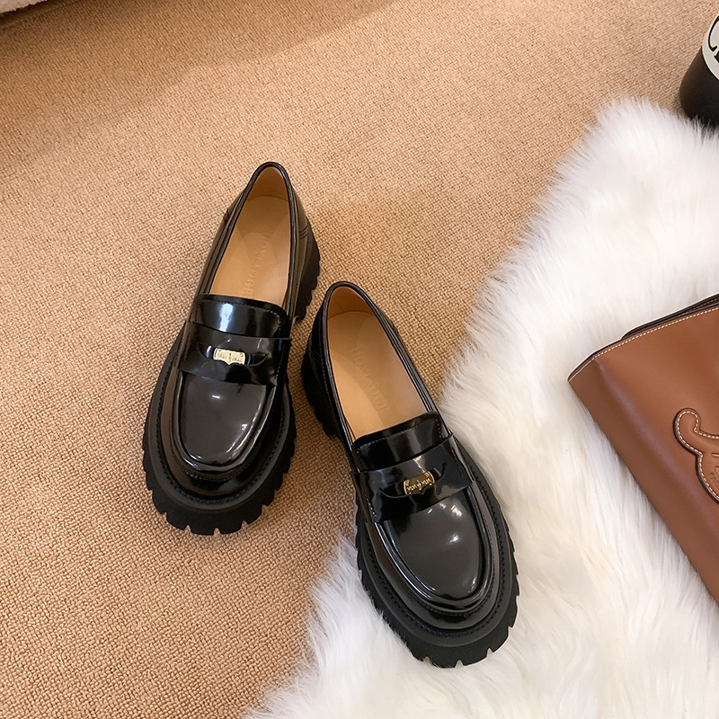 Top Layer Cowhide Internet Celebrity Style Thick Sole Coin Loafers Platform Heel Single JK Small Leather Women's Casual_voghion.com
