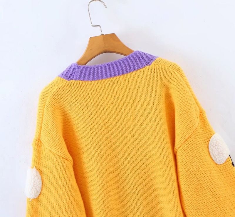 Cardigan en tricot épais et doux, style dessin animé mouton, coupe ample, pour femme, collection automne 2024_voghion.com