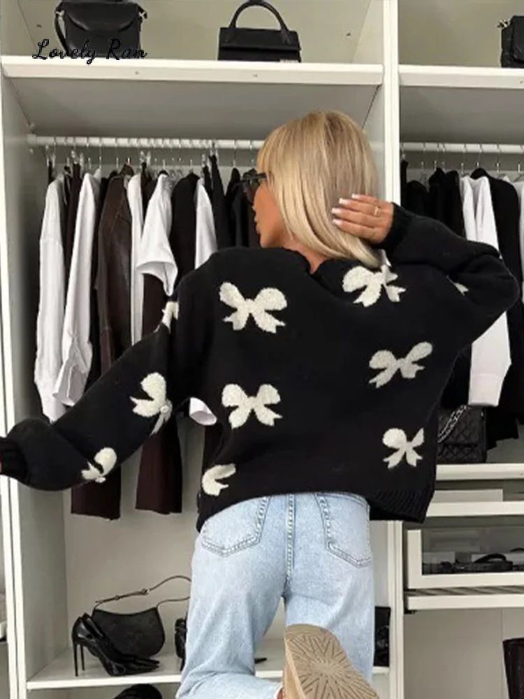 Women's Clothing Bow Knitted Cardigan Women Autumn Ins Trendy Street Temperament Sweet Bandage Sweater_voghion.com