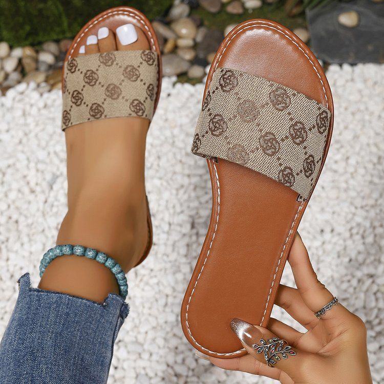 Große Damenschuhe, Sommer 2024, neues Leopardenmuster, flacher Boden, immer schleifende Strandschuhe mit rundem Kopf, Größe 43_voghion.com