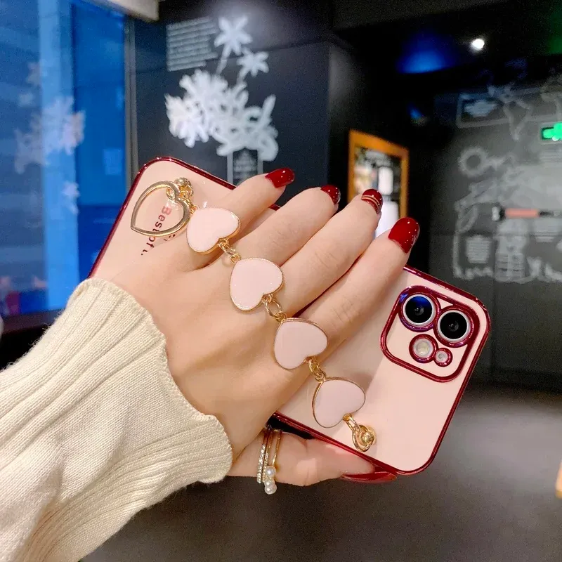 Phone Cover For Honor X6a Plus with Love Heart Chain Plating Full protecter case_voghion.com