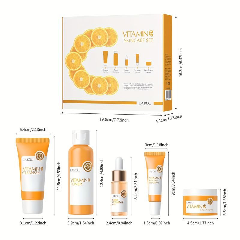 Zestaw do pielęgnacji z witaminą C, nawilżający krem pod oczy 0,53 uncji, serum nawilżające 0,59 uncji płynu, odżywczy tonik 3,52 uncji płynu, miękka pianka do twarzy_voghion.com