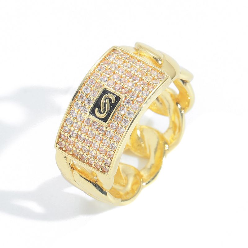 Anello alla moda da uomo Hip Hop con zirconi geometrici in oro 14 carati e diamanti, design a catena cubana_voghion.com