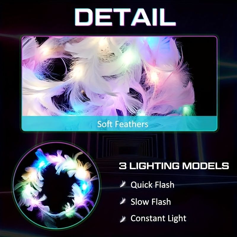 Lot de 10 couronnes de plumes à LED, bandeau lumineux, idéal pour les fêtes et les festivals_voghion.com