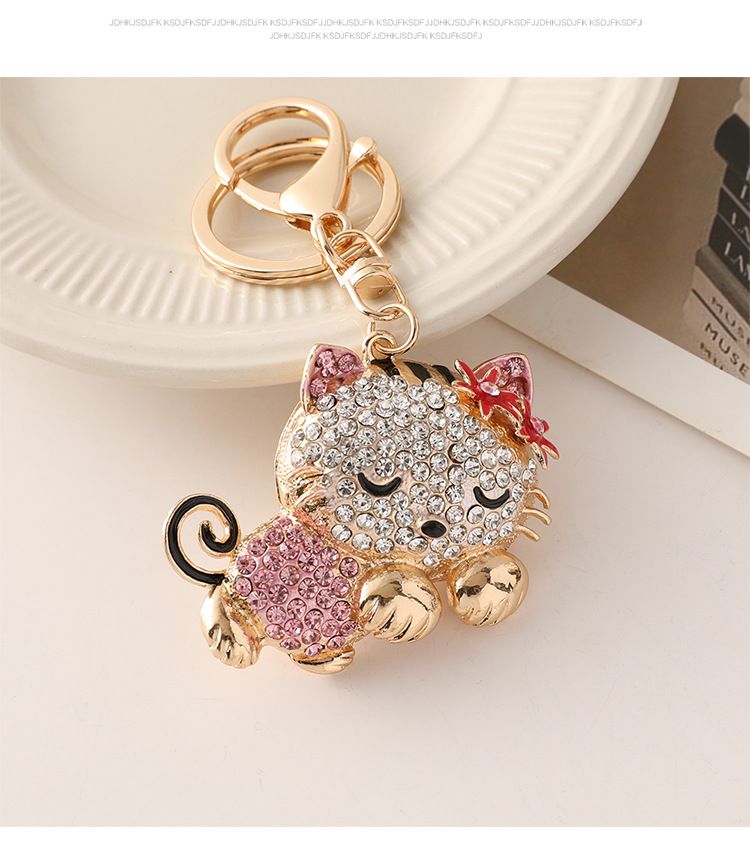 Portachiavi in metallo con ciondolo per borsa a forma di gatto con diamanti, piccolo regalo_voghion.com